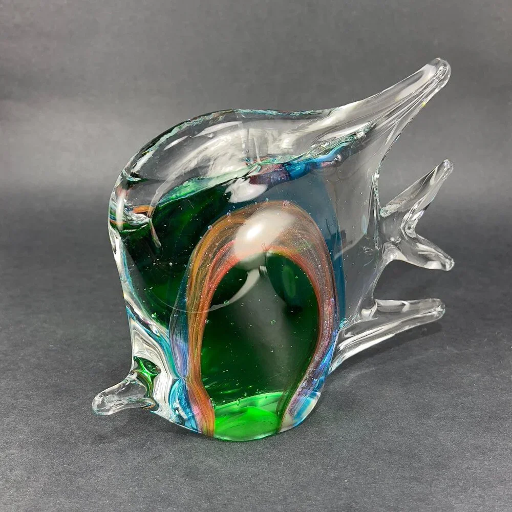 Pier 1 Imports Art Glass Fish Hand Blown Figurine Green Paperweight Home Decor
